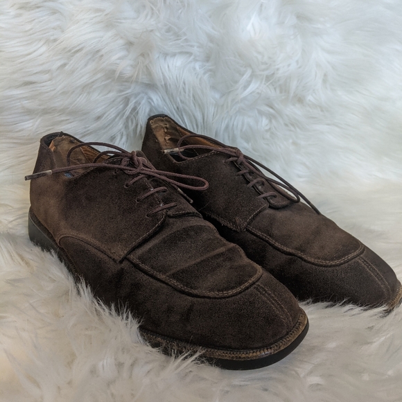 Toshi Shoes Mens 9 Brown Loafers Oxfords Suede Lace - Picture 1 of 8